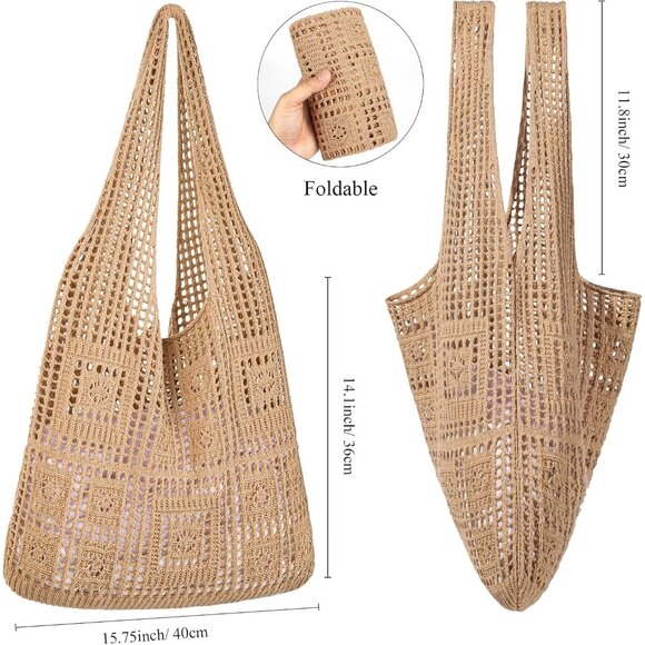 Women's Light Tan Shoulder Shopping Handbag Casual Travel Totes Fold Able Bags - Picture 2 of 7